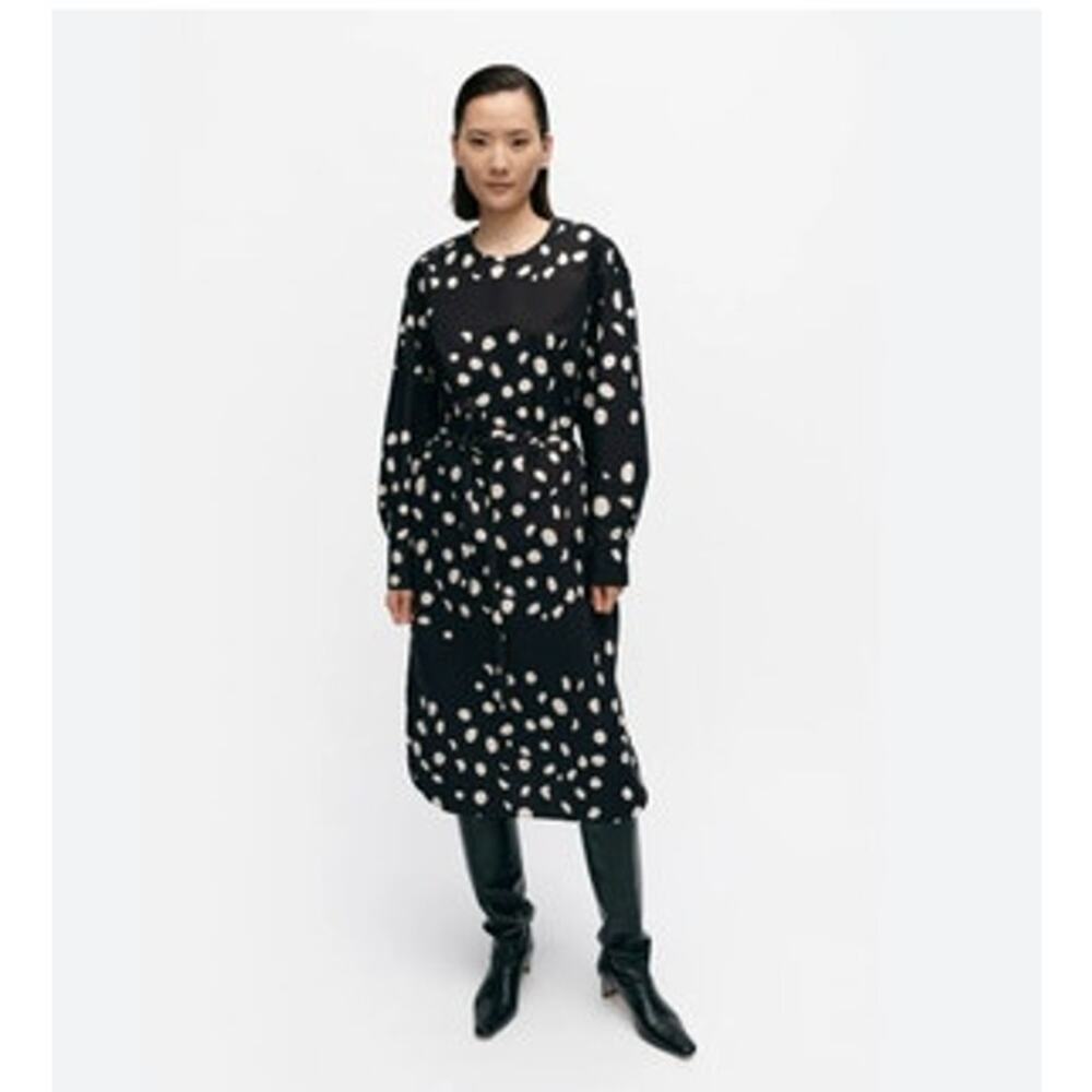 MARIMEKKO Sz 38 US 8 Febina Pilkku Black White Dot Poplin Cotton Dress NWT